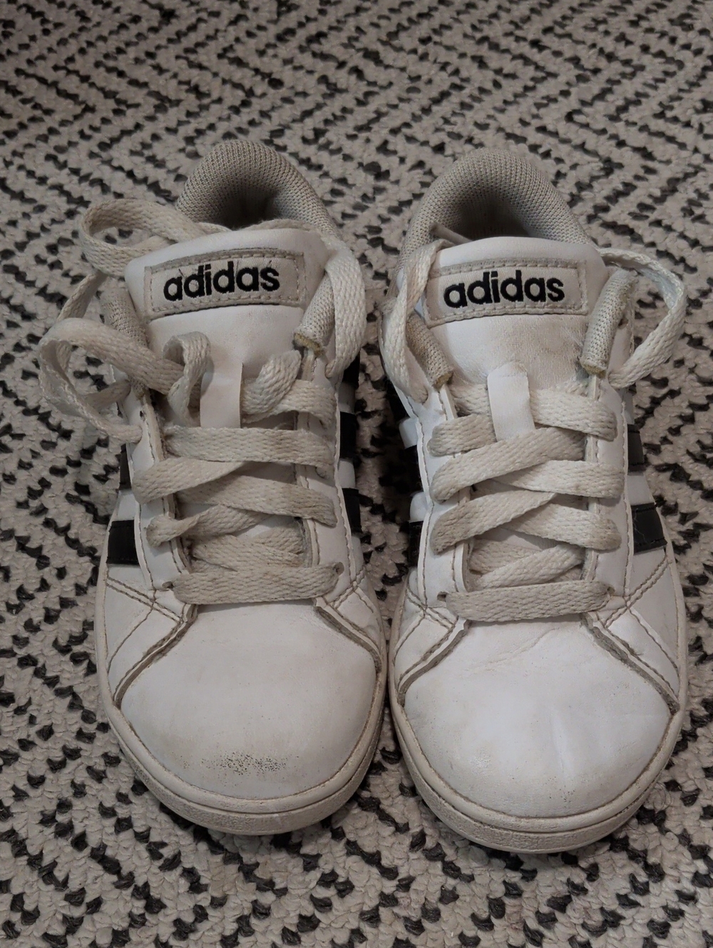adidas Kids White Sneakers with Black Stripes
